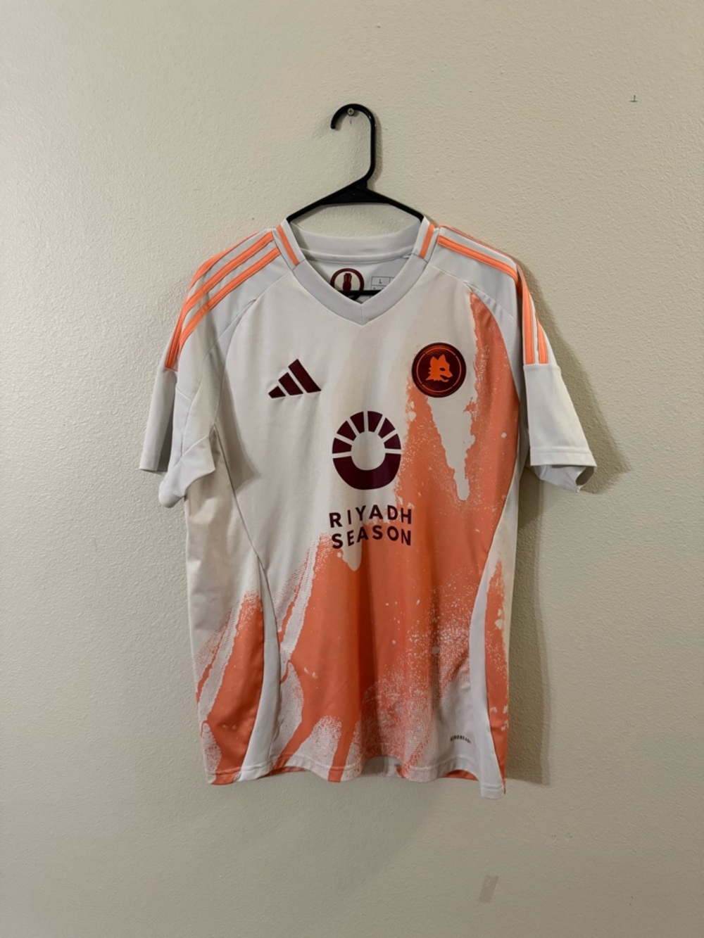 adidas White Slim Fit Athletic Jersey with Coral Accent
